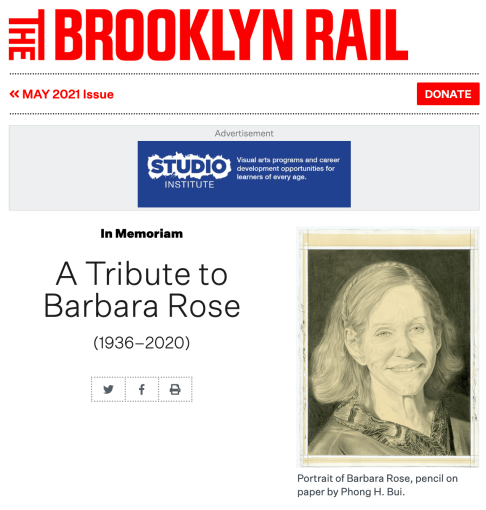 A Tribute to Barbara Rose in the Brooklyn Rail