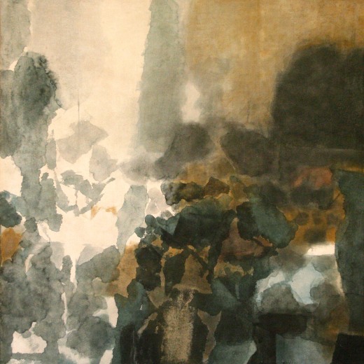 Abstract painting of soft browns and tans