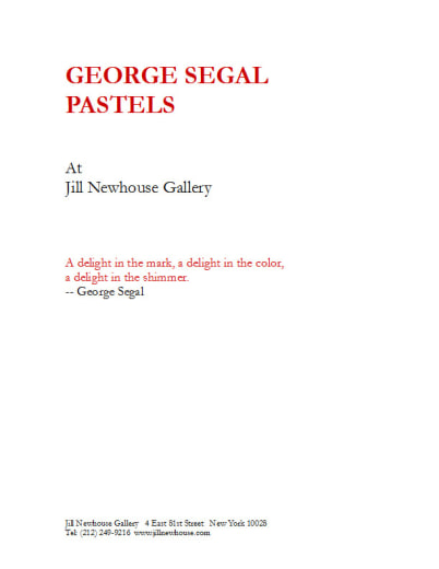 Catalogue Cover: George Segal Pastels, January 2014