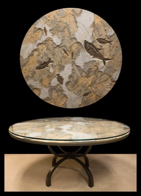 65&quot; Round Fossil Table with glass Top