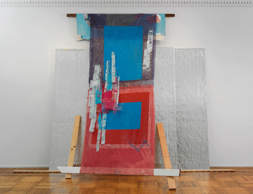 Installation view of "Apartheid Blues II (Old Texas Courtroom)" by Tomashi Jackson
