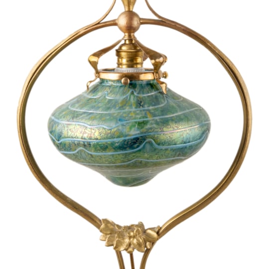 Art Nouveau Desk Lamp with Pallme-Konig Art Glass Shade