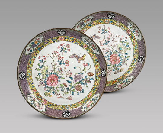 Pair of Large Canton Enamel Plates