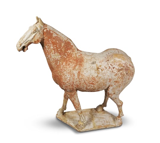 Chinese Unglazed Pottery Figure of a Walking Horse