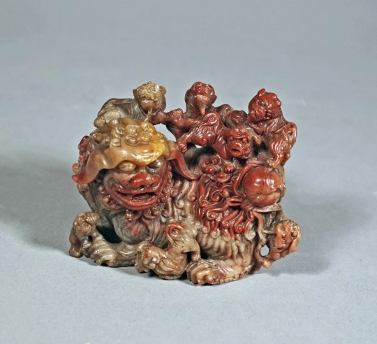 Fine Chinese Carved Soapstone Fu Lion Group