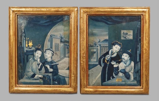 Pair of Chinese Reverse Glass Paintings