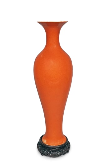 Chinese Coral Glazed Porcelain Slender Baluster Vase