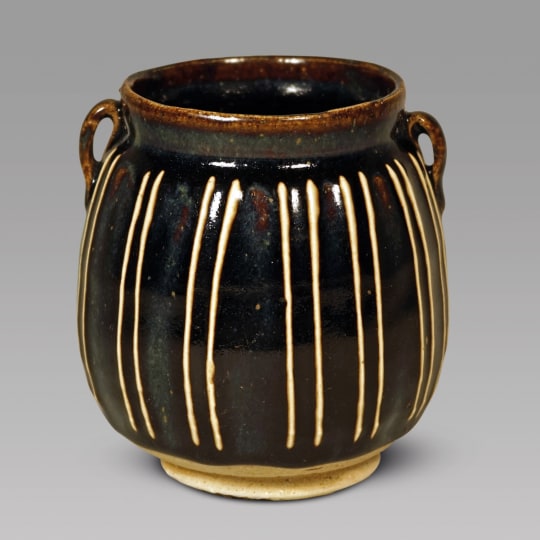 Fine Chinese Glazed  Ribbed Jar with Handles