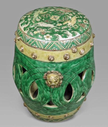 Rare Chinese Sancai/ Famille Verte Porcelain Garden Seat