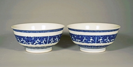 Fine Pair of Chinese Blue and White Soft Paste Porcelain Bowls