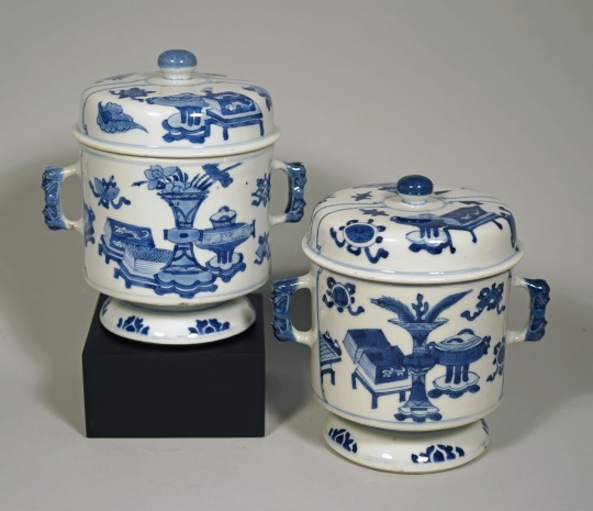 Pair of Chinese Blue and White Porcelain Covered Jars