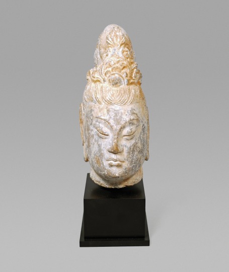 Chinese Carved Stone Head of a Bodhisattva