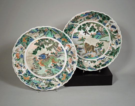 Fine and Rare Pair of Famille Verte Porcelain Plates