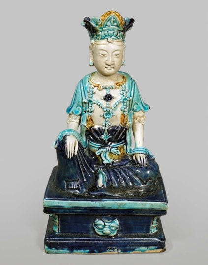 Rare Chinese Fahua Glazed Figure of a Bodhisattva