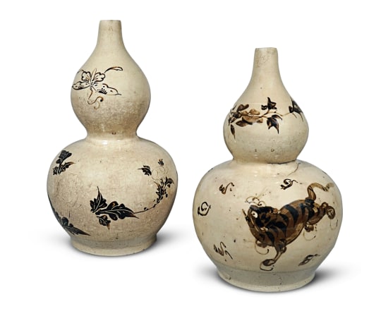 Pair of Chinese Cizhou Glazed Double Gourd Vases