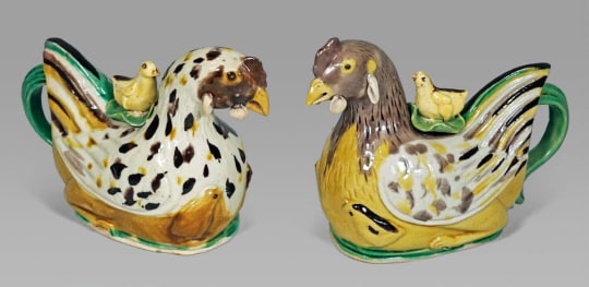 Pair of Chinese Sancai Glazed Porcelain Chicken Ewers