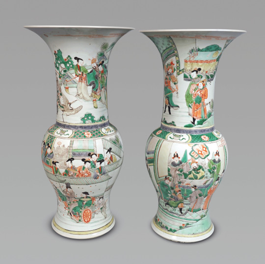 Fine Pair of Chinese Famille Verte Porcelain Phoenix Tail Vases