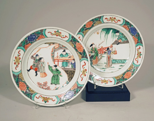 Pair of Chinese Famille Verte Porcelain Plates