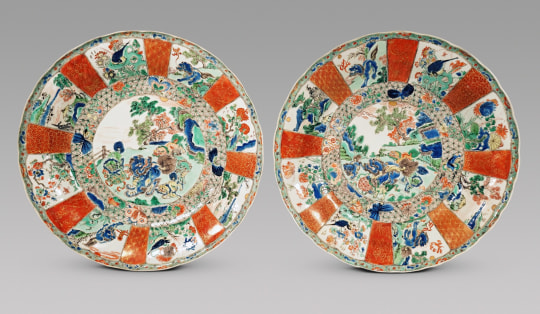 Pair of Chinese Famille Verte Porcelain Plates