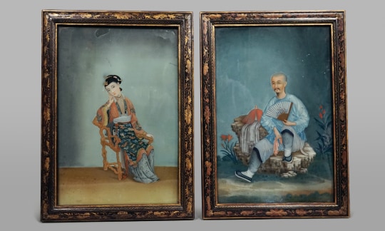 Fine Pair of Chinese Reverse Glass Paintings