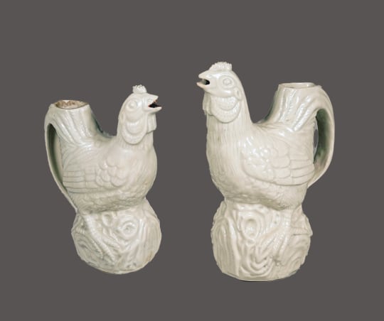 Two Chinese Blanc de Chine Rooster Ewers