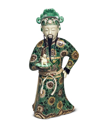 Chinese Verte Glazed Biscuit Porcelain Figure of the Daoist Immortal Fuxing