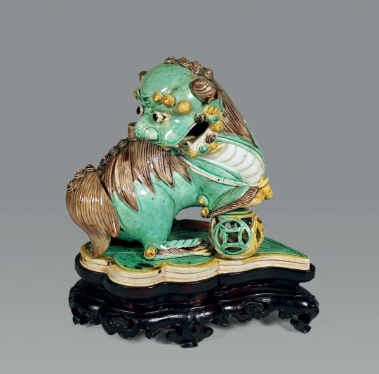 Very Rare and Fine Chinese Verte Glazed Playing Fu Lion