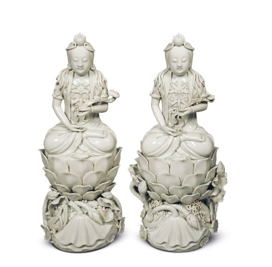 Pair of Blanc de Chine Porcelain Figures of Guanyin
