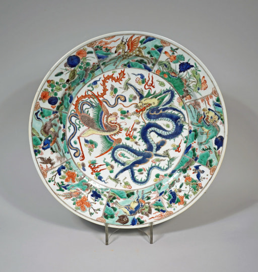 Chinese Famille Verte Porcelain Dragon and Phoenix Plate