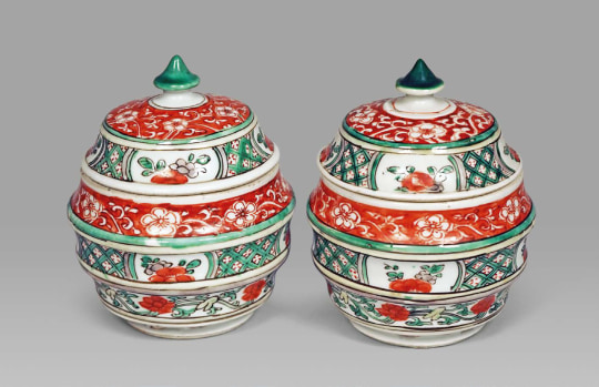 Pair of Chinese Famille Verte Porcelian Boxes