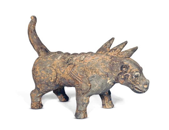 Chinese Unglazed Pottery Figure of a Mythical Tricorn Animal