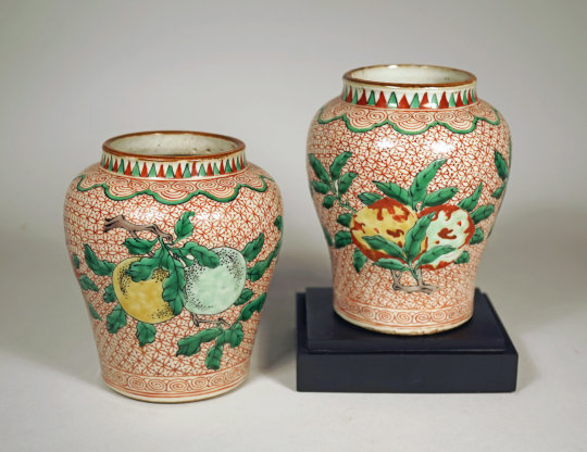 Pair of Wucai Glazed Porcelain Jars