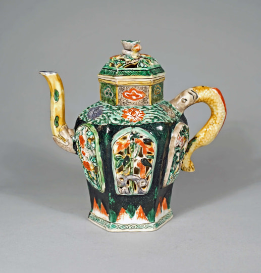 Fine and Rare Chinese Famille Noire Porcelain Teapot and Cover