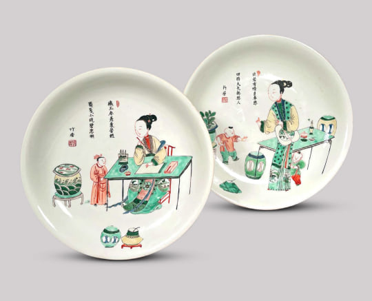 Fine Pair of Chinese Famille Verte Porcelain Plates