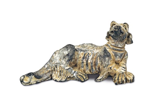 Unusual Chinese Gray Pottery Figure of a Seated Shaggy Dog (possibly an Afghan)