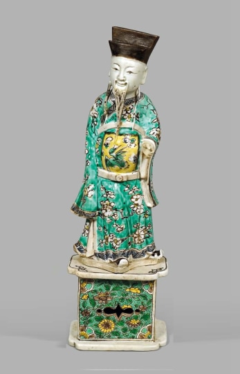 Chinese Famille Verte Glazed Biscuit Porcelain Figure of Lu Dongbin