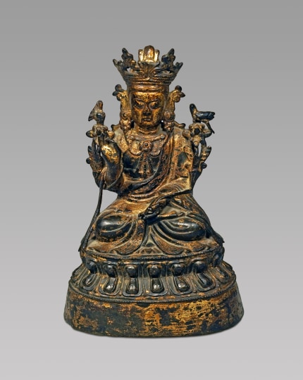 Chinese Gilt-Lacquered Bronze Figure of a Bodhisattva