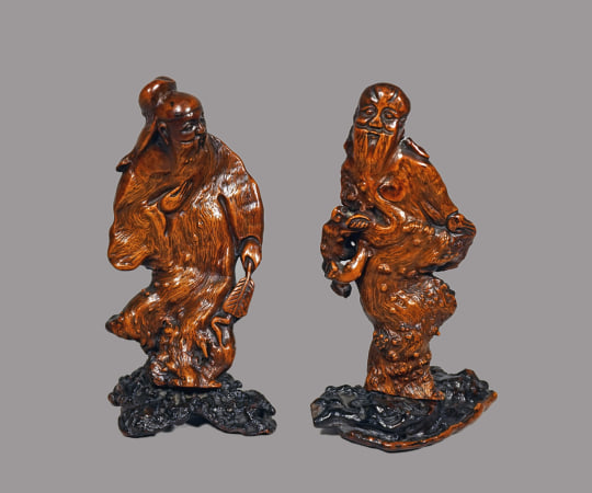 Pair of Root Carvings of Daoist Immortals