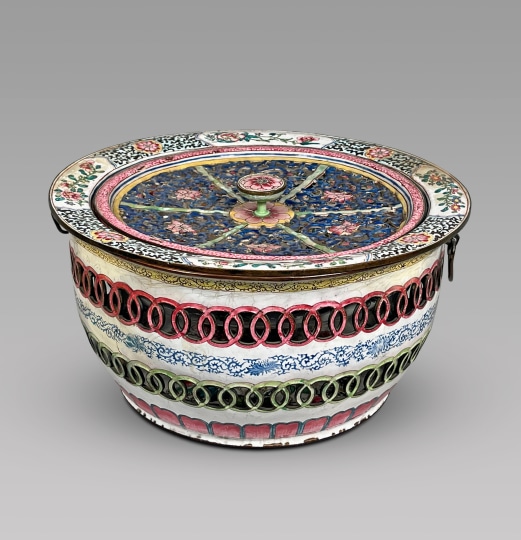 Rare Large Canton Enamel Pomander and Basin