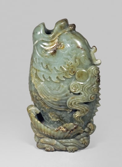Chinese Carved Jade Figure of a Leaping Carp
