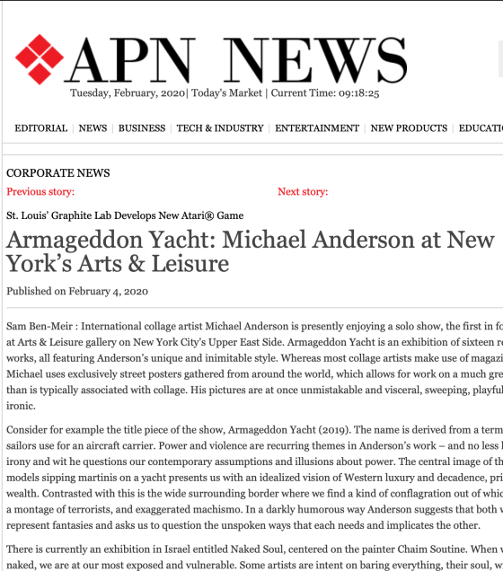 Armageddon Yacht: Michael Anderson at New York’s Arts &amp; Leisure