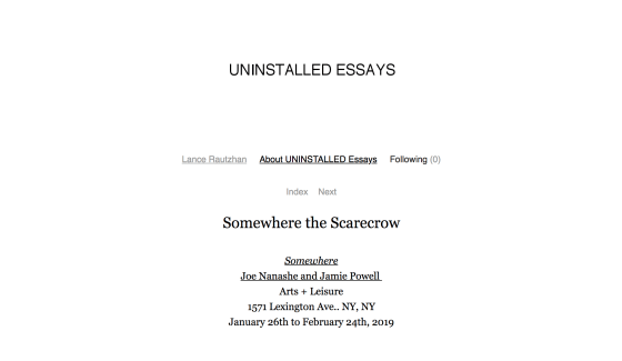 &quot;Somewhere&quot; featured on Lance Rautzhan's blog &quot;Uninstalled Essays&quot;
