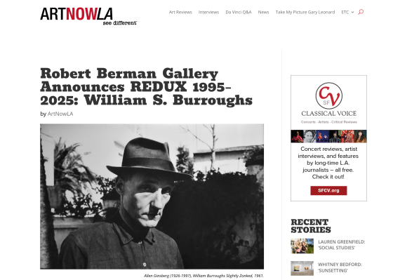 ROBERT BERMAN GALLERY ANNOUNCES  REDUX 1995–2025: William S. Burroughs