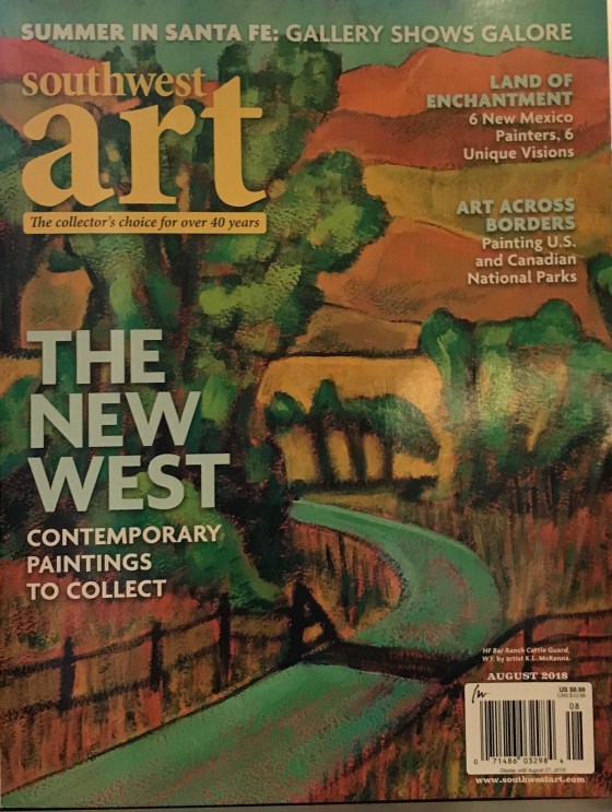 Artist Katharine McKenna on cover of August 2018 Southwest Art Magazine