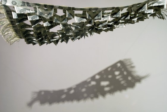 Abdullah M. I. Syed The Flying Rug &ndash; Z1 (Detail) 2019 Hand-folded uncirculated U.S. banknotes and staple pins 40 x 27 in.