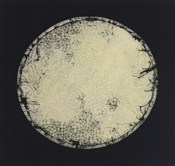 Anila Quayyum Agha Regeneration VIII 2012 Mixed media on paper (Encaustic, ink, graphite, charcoal, and embroidery on paper) 22 x 22 in.