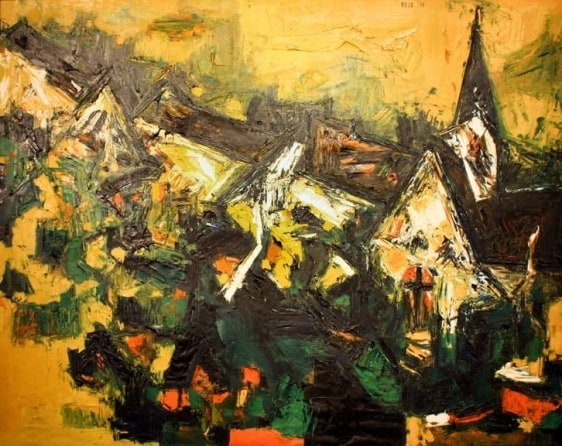 S.H. Raza Untitled (Village) 1958 Oil on canvas 30 x 39 in.