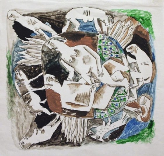 K. Laxma Goud UNTITLED (MITHUNA INSIDE MANDALA) Watercolor on paper 8.5 x 8.5 in.