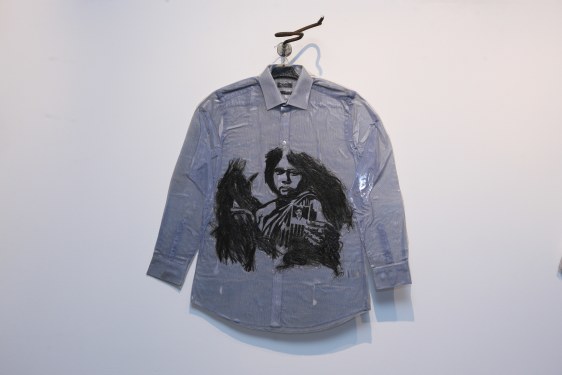 Mohammad Wahiduzzaman READYMADE I 2014 Resin castings with artificial hair, iron and shirts Dimensions variable.