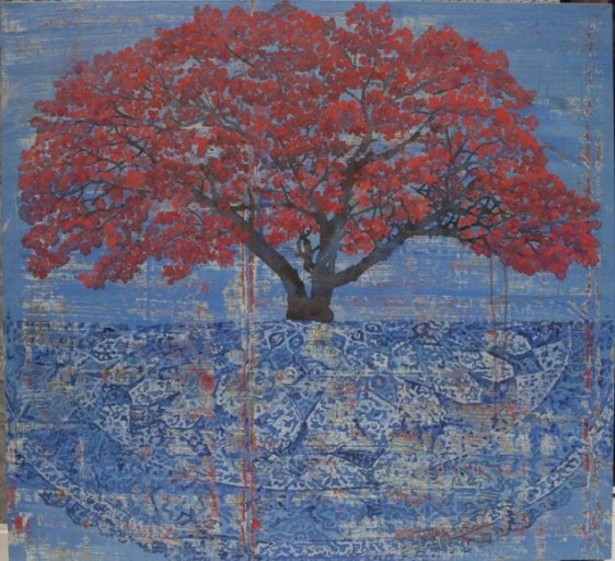 G.R. Iranna TREE ON CARPET 2015 Acrylic on tarpaulin 66 x 72 in.